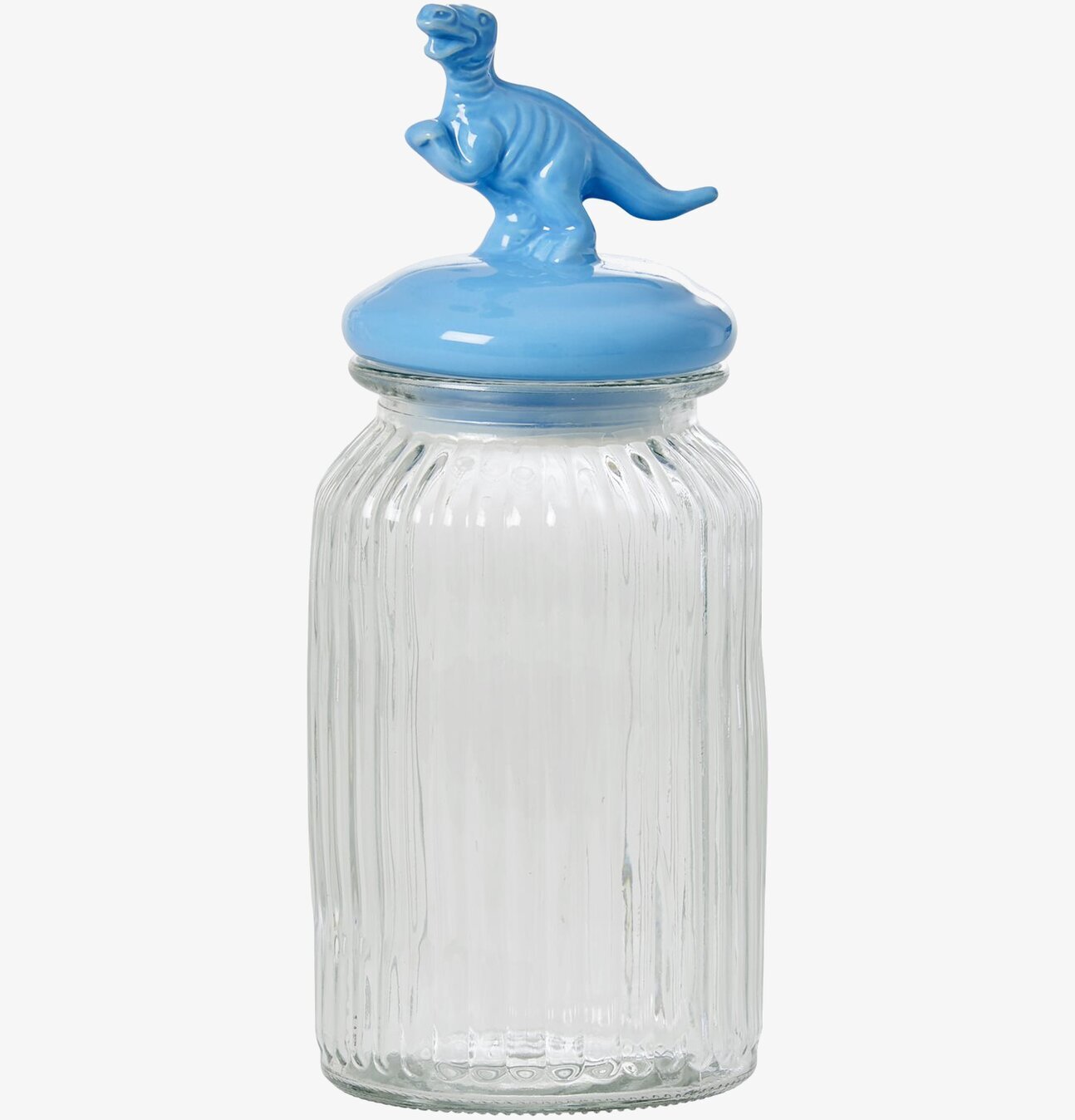 Glasburk Dinosaurie Large från Rice med blått dinosaurielock