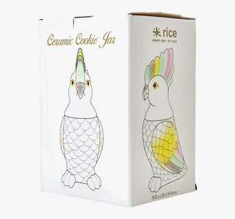 Porslinsburk Kakadua från Rice med färgglad fjäderdräkt