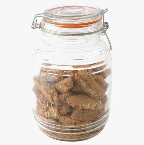 Glasburk Patentlock L från Strömshaga fylld med kakor