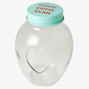 Bild av elegant glasburk med blått lock och hjärta