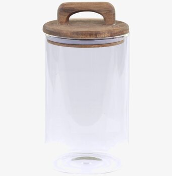 Bild av elegant glasburk med akacia-lock för köket