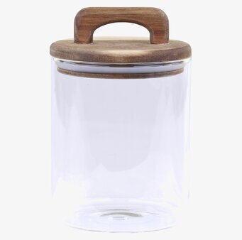 Bild av glasburk med trälock för stilren förvaring