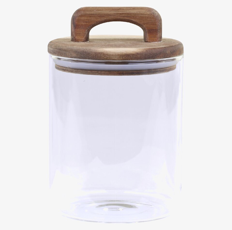 Bild av glasburk med trälock för stilren förvaring