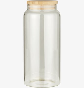 Bild av elegant glasburk med bambulock för köket