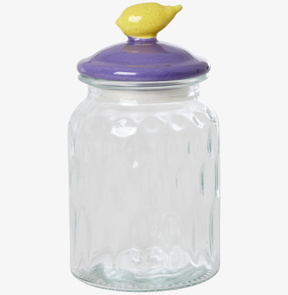 Glasburk Citron från Rice med lila lock och citrondekor