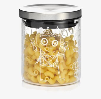 Bild av glasburk med gyllengul pasta och unik design