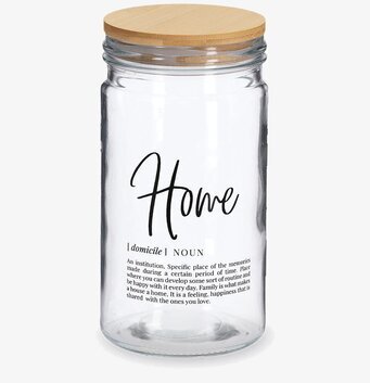 Foto av stilren glasburk med trälock för köksförvaring