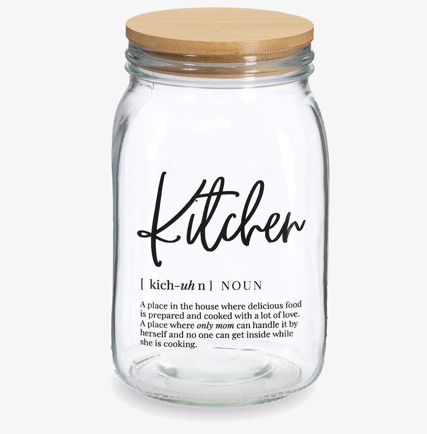 Bild av stilren glasburk med trälock för köksförvaring