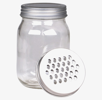 Foto: Glasburk med metallock och rivinsats i silver