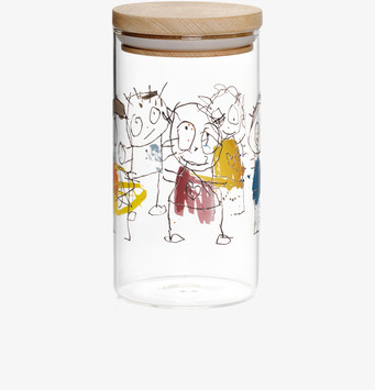 Bild av glasburk med konstnärlig och lekfull design